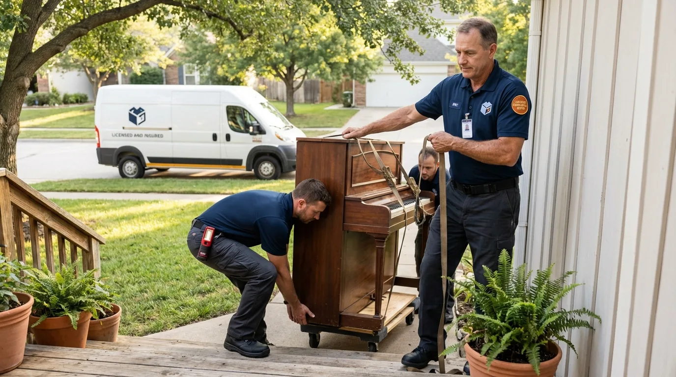 Licensed piano movers securing grand piano in Jonesborough, TN